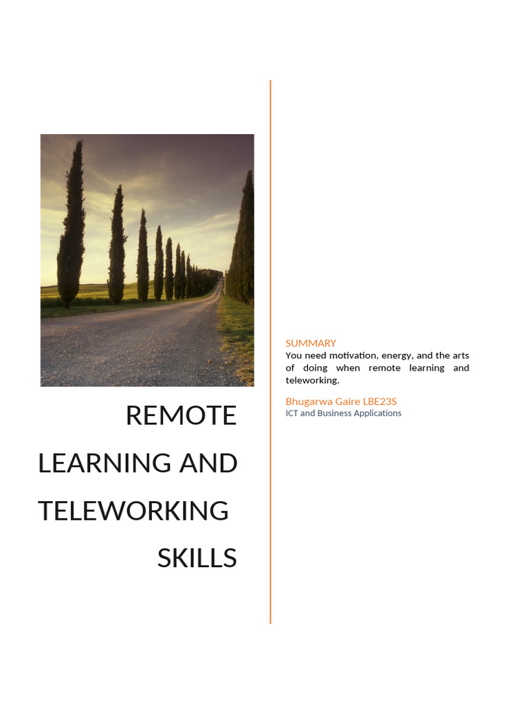 Remote Learning and Teleworking | PDF | Sleep | Psychological Concepts