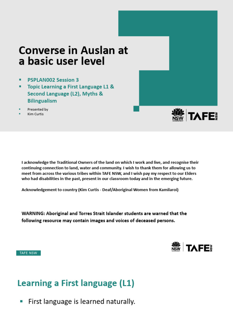 PSPLAN002 Cert II Session 3 Learning L1 L2 PDF | PDF | Sign Language ...