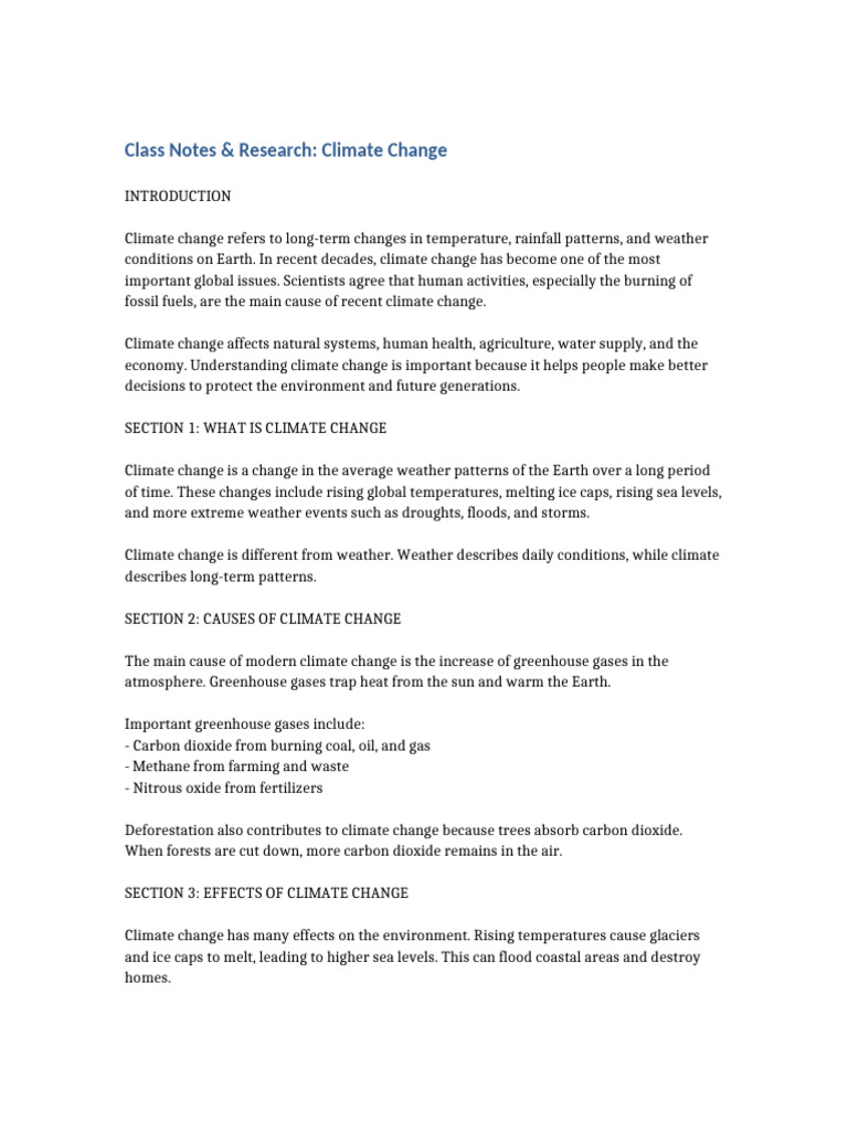 Class Notes and Research Climate Change | PDF | Climate Change | Climate