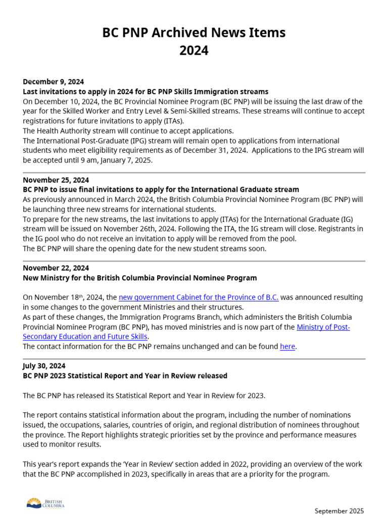 BC PNP Archived News 2024 | PDF | Human Migration | Immigration