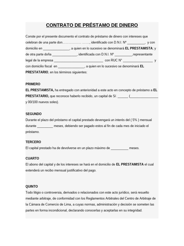 Contrato de Préstamo de Dinero | PDF