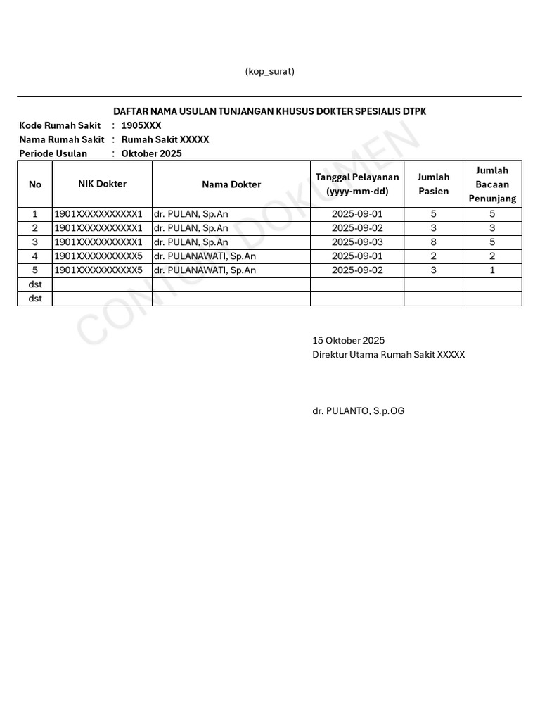 Contoh Dokumen RME Usulan Tunjangan Khusus | PDF