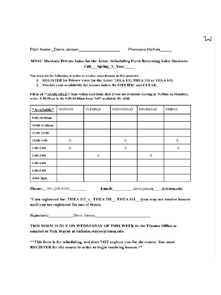 Davis Jense Voice Lesson Form | PDF