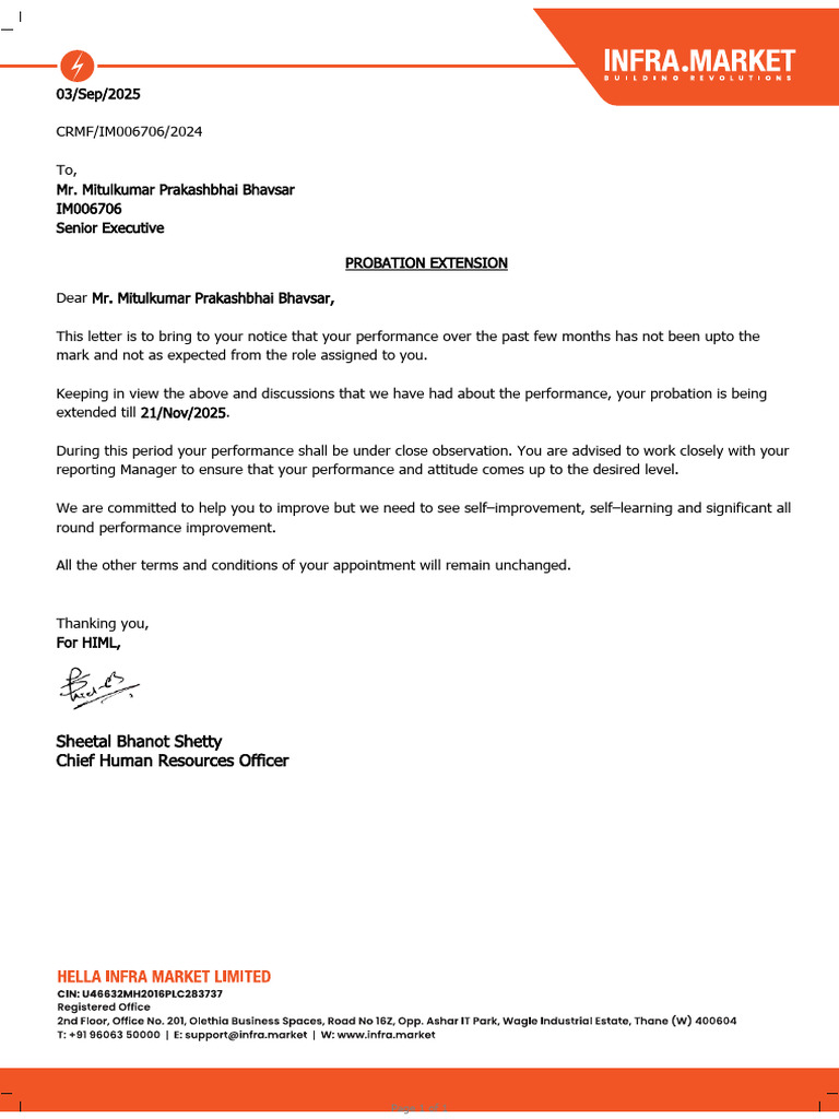 Probation Extension Letter 1764950578816 | PDF