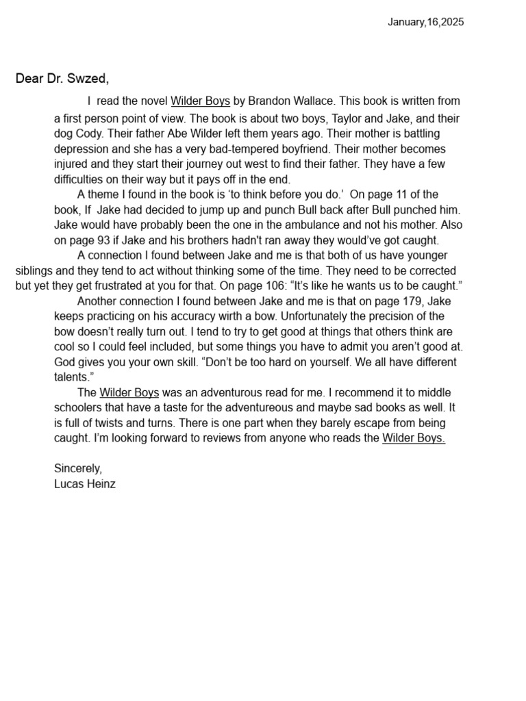 Literature Log Letter. | PDF
