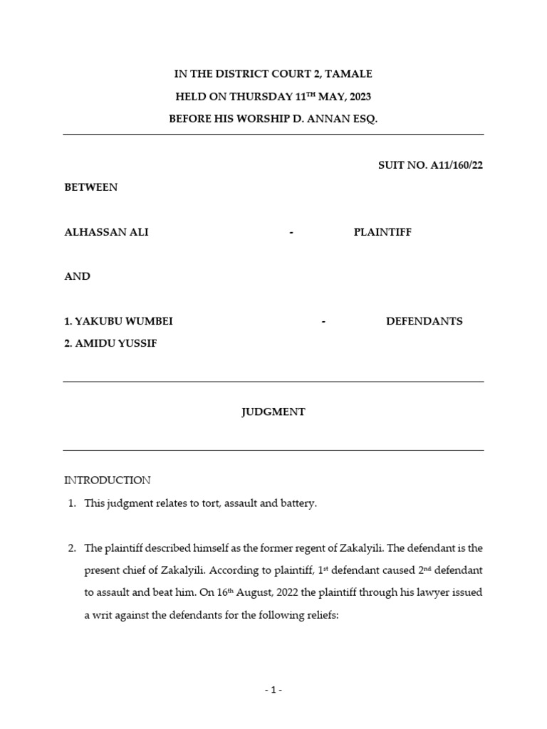 Ali Vrs Wumbei Another 2023 GHADC 461 (11 May 2023) | PDF | Damages ...