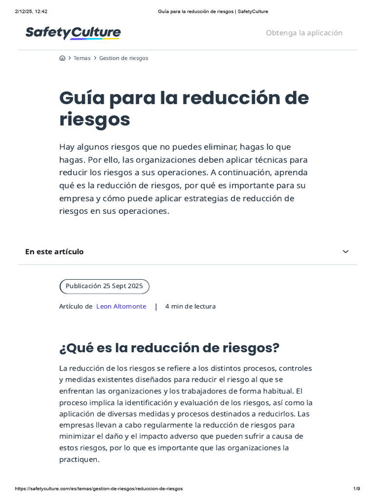 Guía para la reducción de riesgos _ SafetyCulture | PDF | Riesgo ...