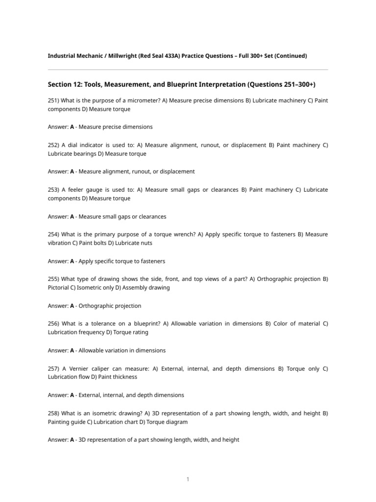 Millwright Exam Questions | PDF | Mechanical Engineering
