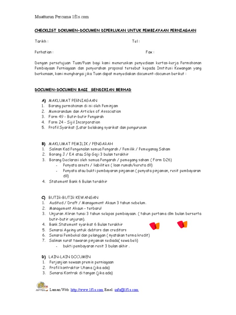 1f1s Checklist Permohonan Pinjaman Pdf