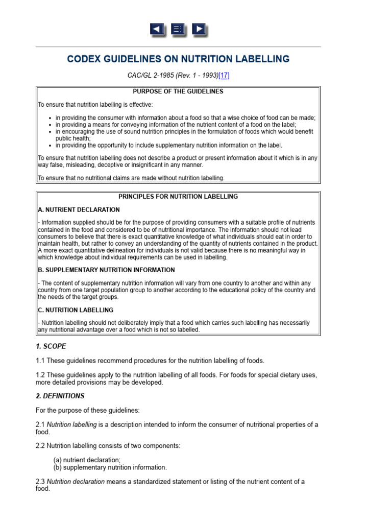 Codex Guidelines On Nutrition Labelling | PDF | Food Energy | Nutrients