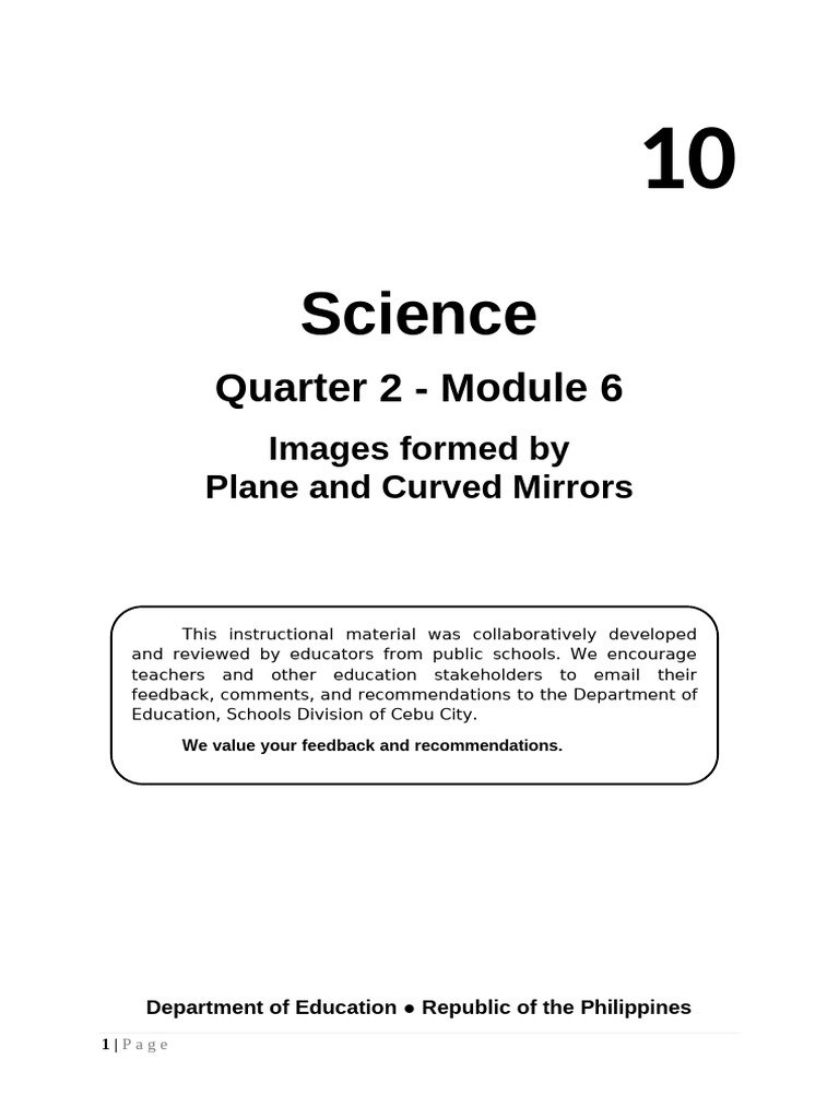 Science 10 q2 Module 6 Week 6 Revised | PDF | Mirror | Reflection (Physics)