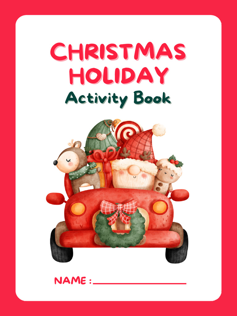 Christmas Holiday Activity Book in Red Cute Illustrative Style | PDF