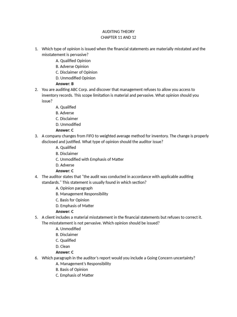 Auditing Theory Chap 11 and 12 | PDF | Auditor's Report | Audit
