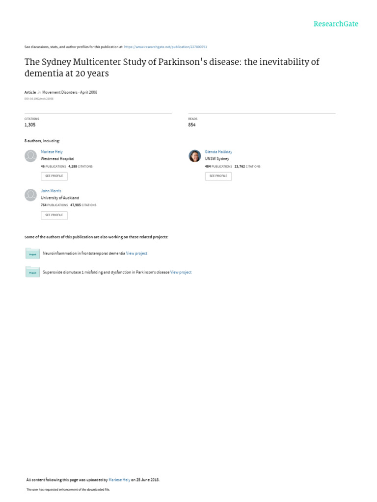 The Sydney Multicenter Study of Parkinsons Diseas | PDF | Dementia ...