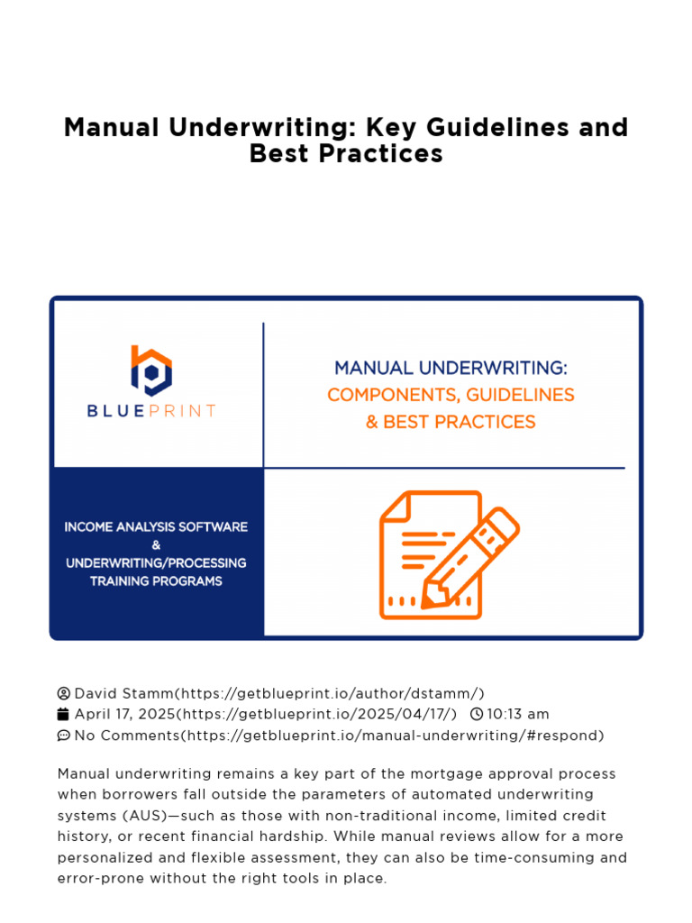 Manual Underwriting - Key Guidelines and Best Practices - Blueprint ...