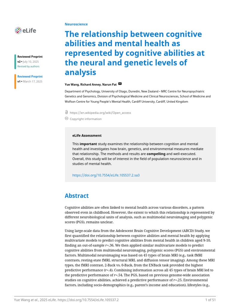 The Relationship Between Cognitive Abilities and Mental Health As ...