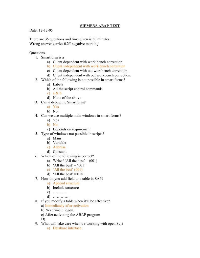 Siemens ABAP Assessment Test Guide | PDF | Information Technology ...