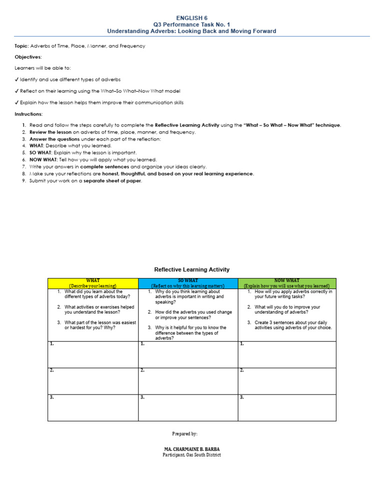 ENG6 - Q3 - Performance - Task 1 - Understanding Adverbs Looking Back ...