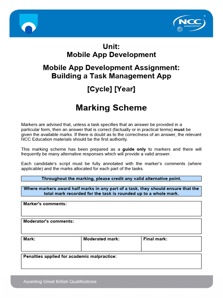 Mobile App Development Sample Assignment Marking Scheme (1) | PDF ...