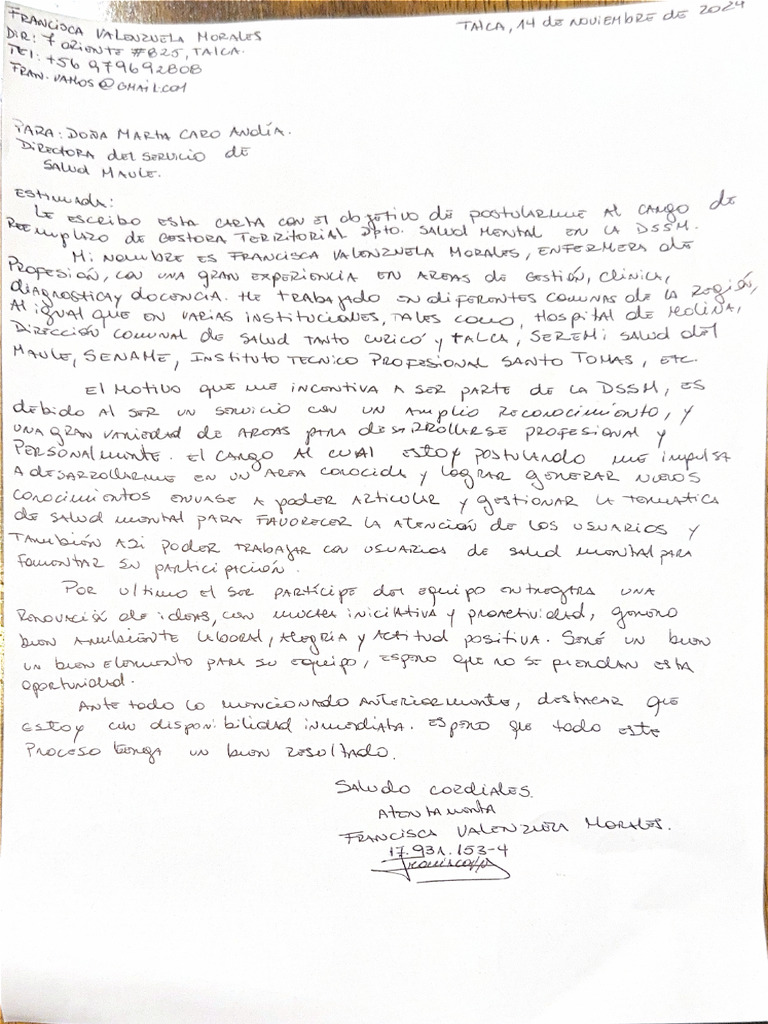 Carta Directora Dssm | PDF