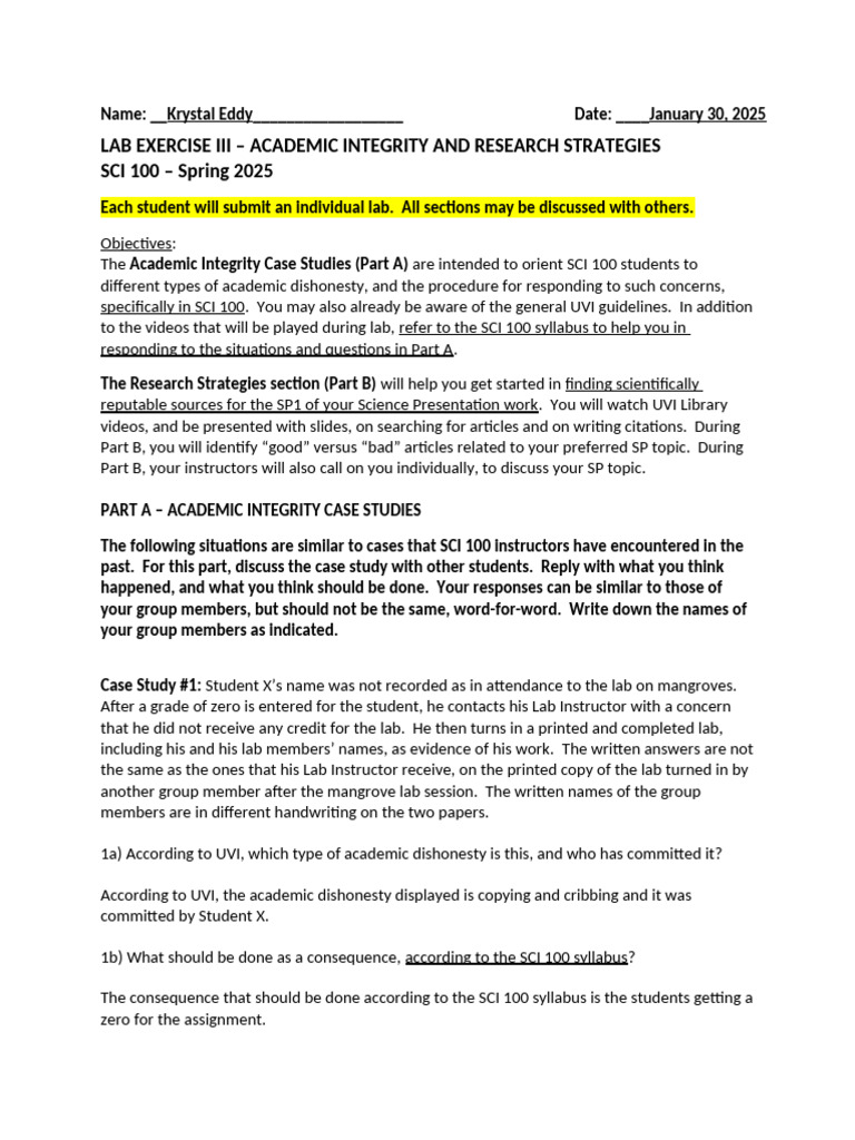 LAB 3 - Academic Integrity and Research Strategies - S25 | PDF