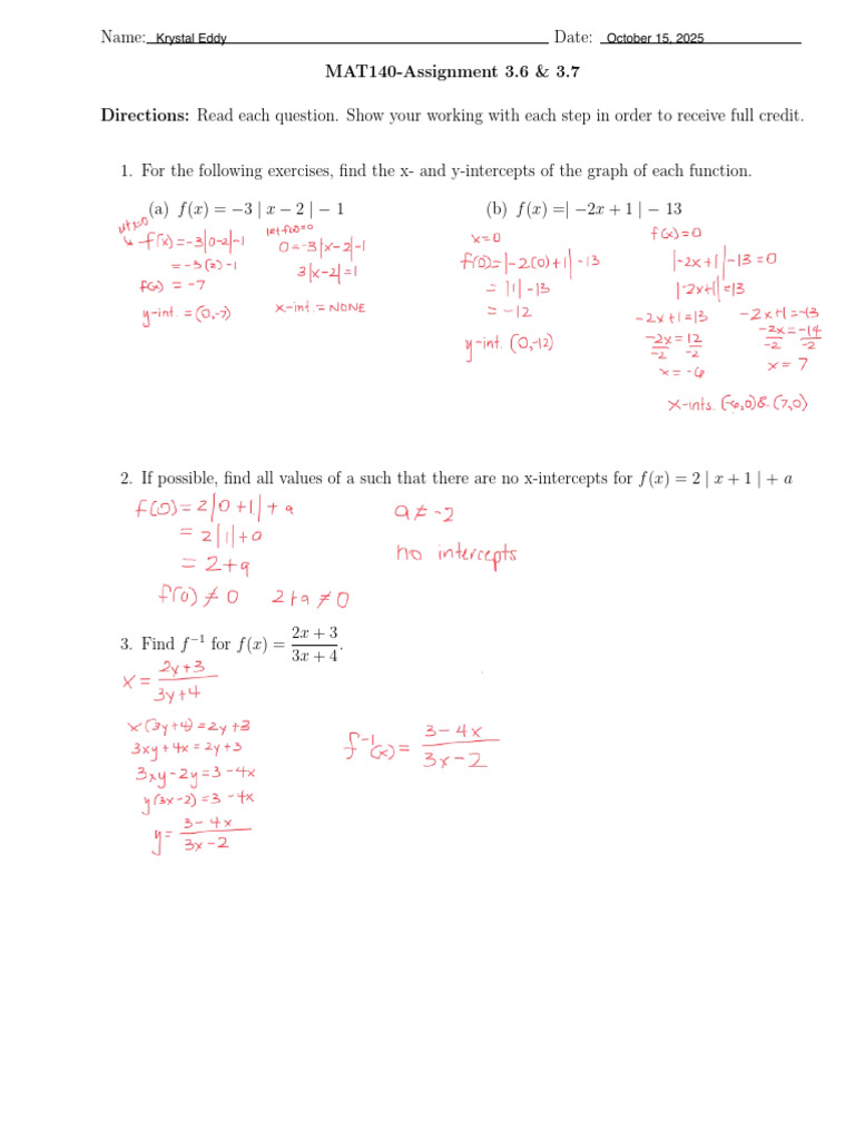 MAT140 Absolute Value Inverse 3 | PDF