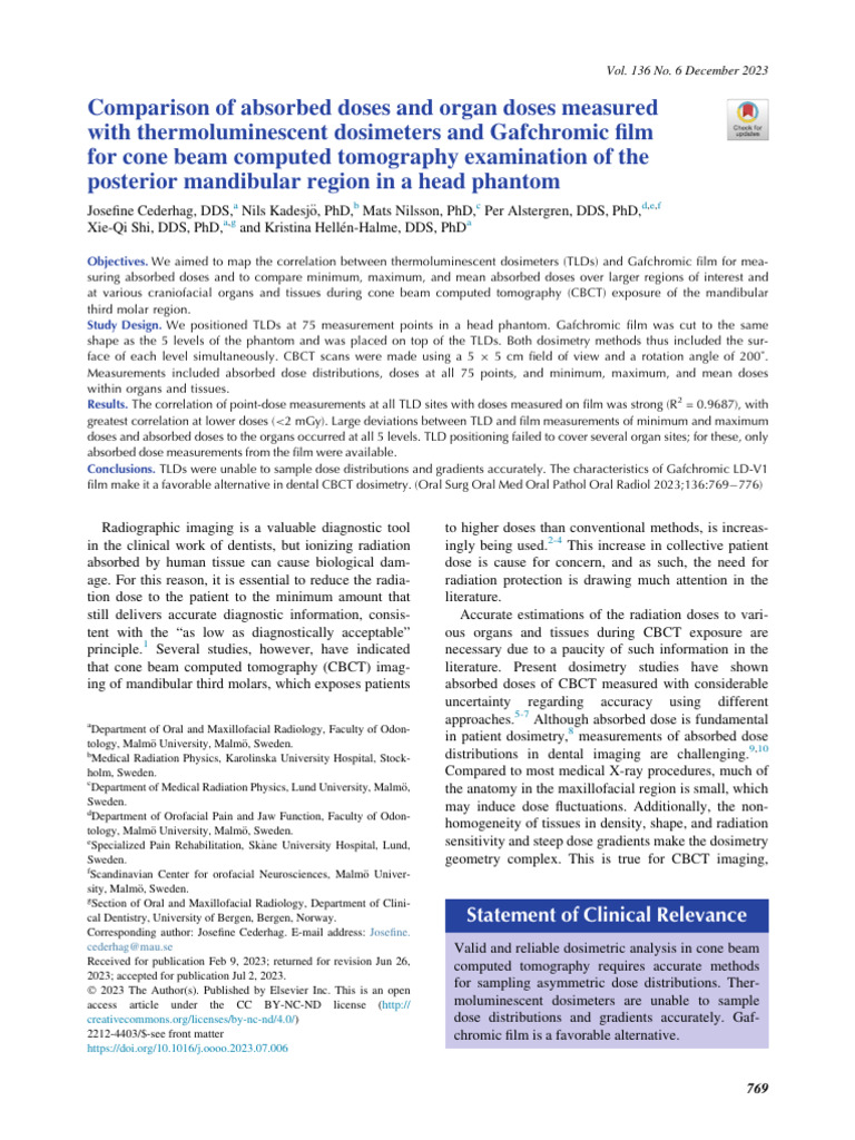 Comparison of Absorbed Doses and Organ Doses Measu | PDF | Dosimetry ...