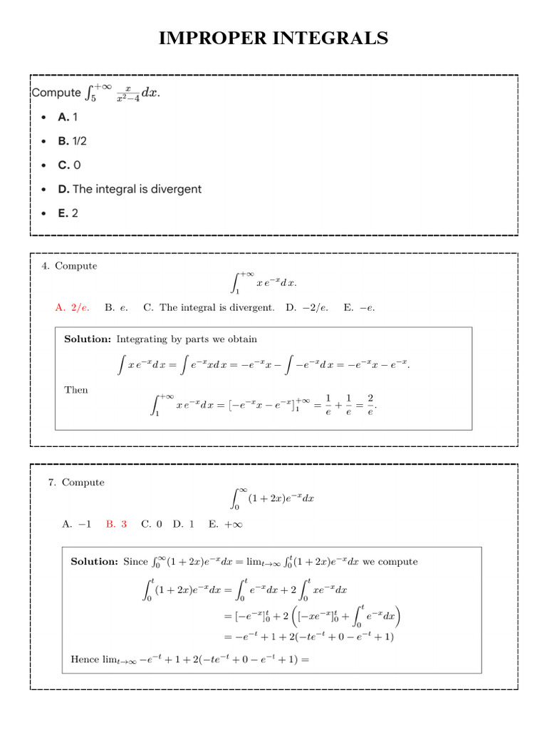 Improper Integrals - PYQs | PDF
