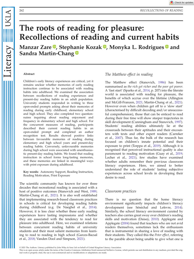 The Roots of Reading for PleasureRecollections of Reading and Current ...