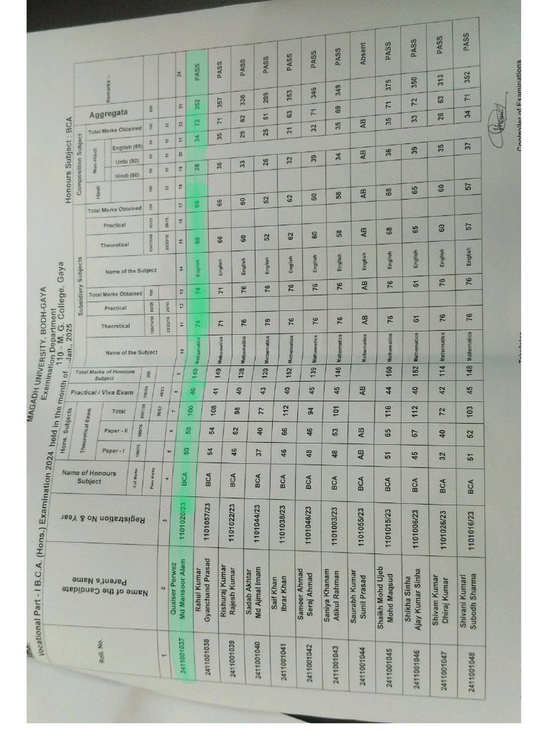 1st Year Marksheet | PDF