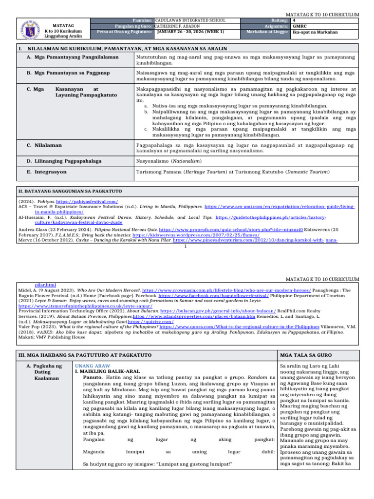 DTC - DLL Matatag - GMRC 4 Q4 W1 | PDF