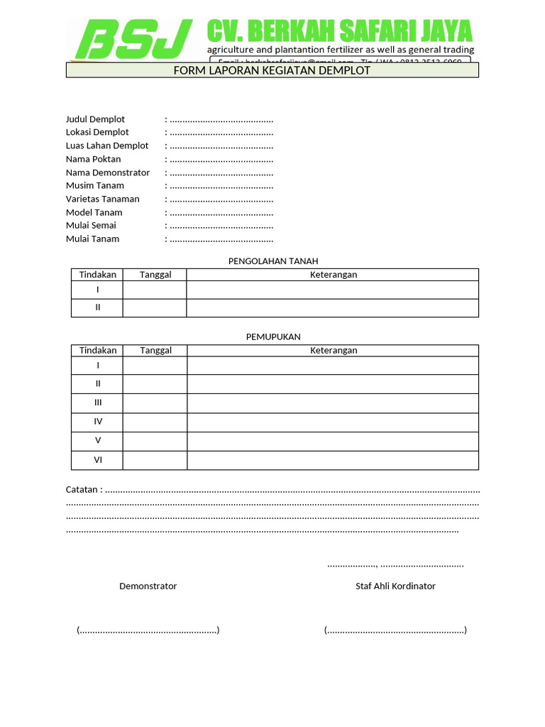 Form Laporan Kegiatan Demplot | PDF