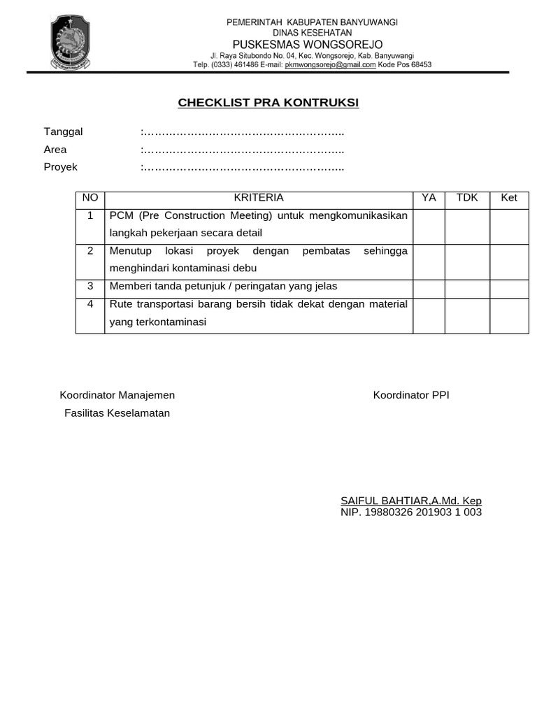 Checklist ICRA Konstruksi | PDF