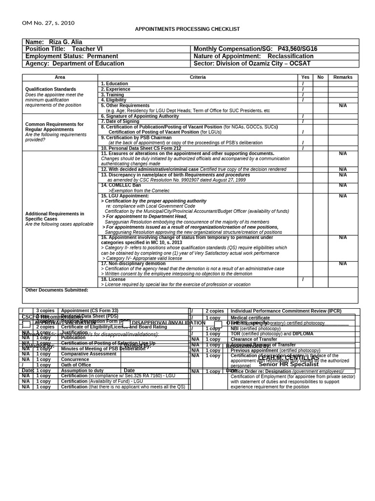 Appointment Processing Checklist | PDF