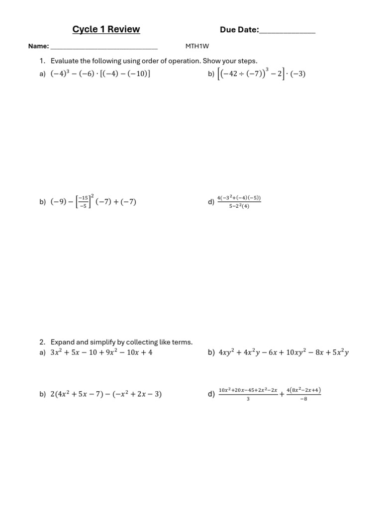 Cycle 1 Review | PDF | Area | Mathematics