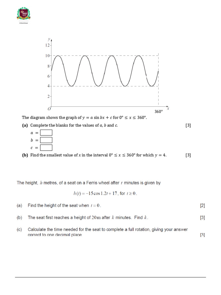 Past Paper Practice (Modelling Periodic Behavior) | PDF