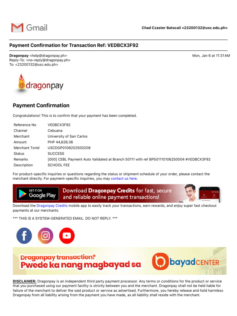 Payment Confirmation for Transaction Ref: VEDBCX3F92 | PDF