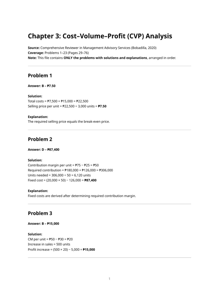 Chapter 3 CVP Problems - Complete Answer Key | PDF | Business Economics ...