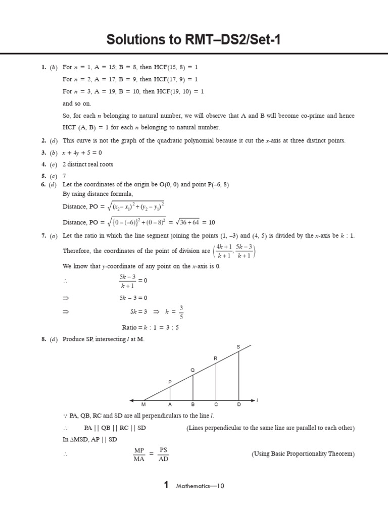 Math 10 DS2 Set 1 (Sol) | PDF | Circle | Perpendicular
