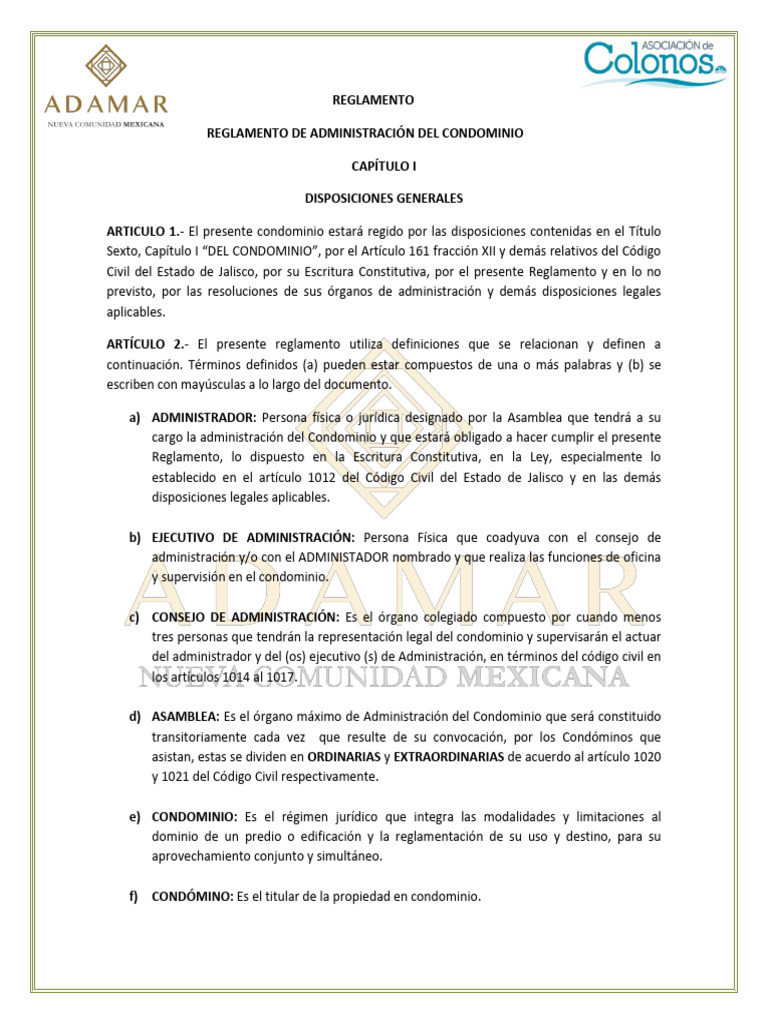 Reglamento General Adamar | PDF | Condominio | Residuos