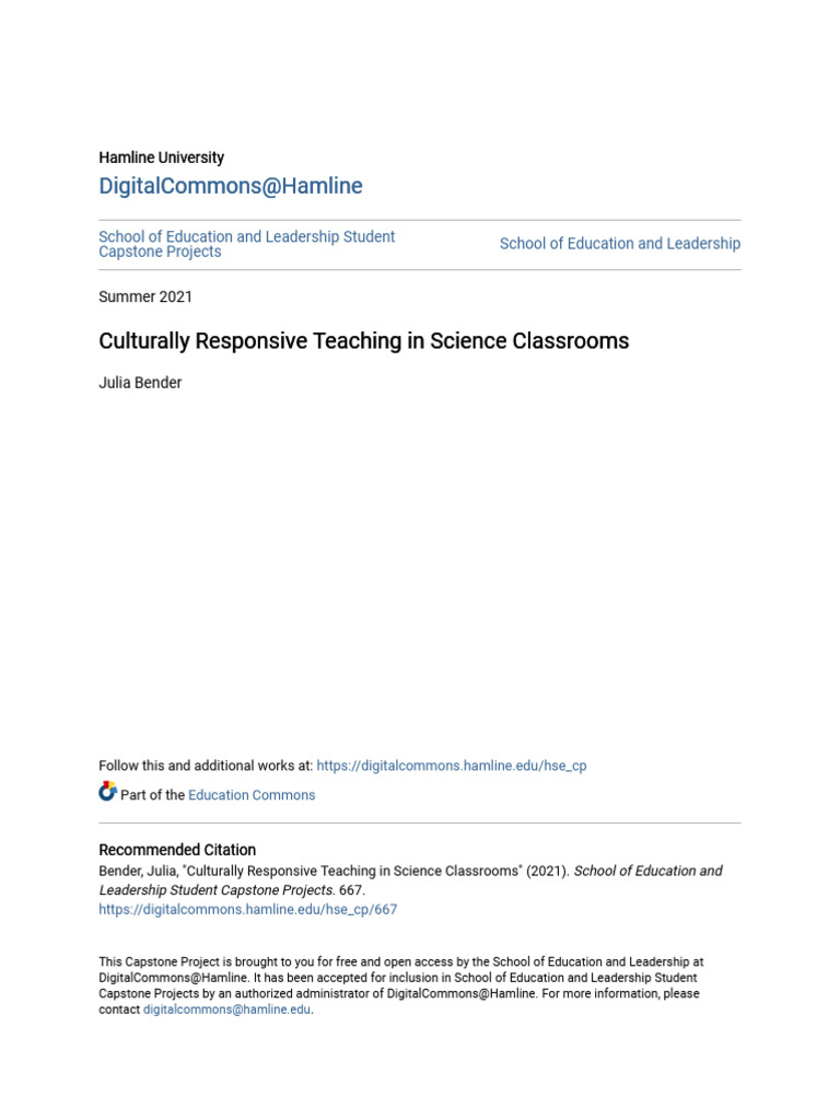 Culturally Responsive Teaching in Science Classrooms | PDF | Teachers ...