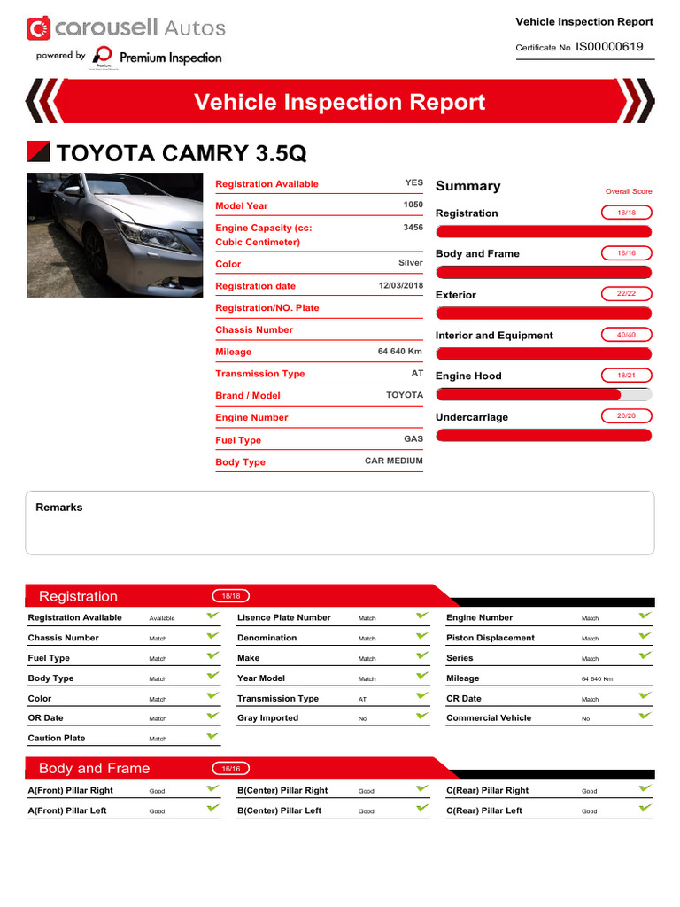 Toyota Camry 3.5Q: Vehicle Inspection Report | PDF | Legal Liability ...