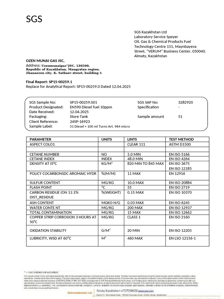 SGS Working Document 4 | PDF | Diesel Fuel | Chemical Substances