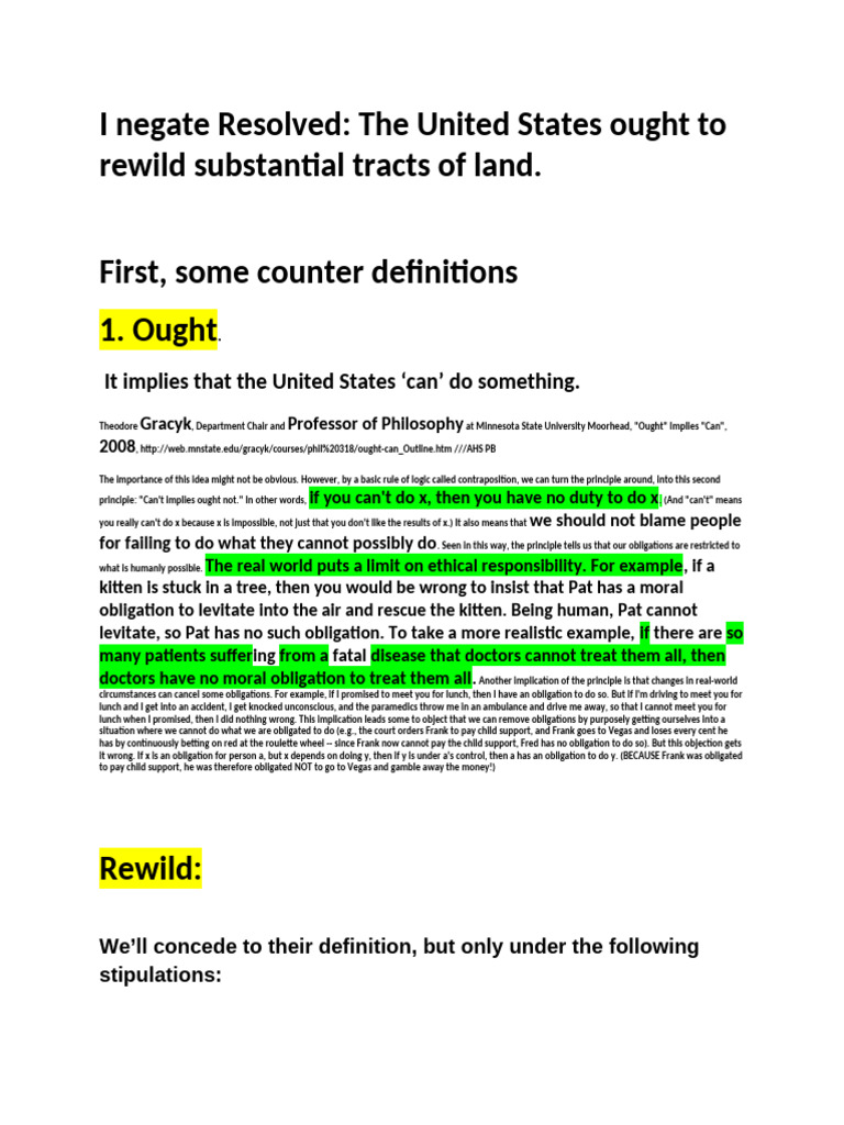 EXAMPLE CASE 2026 November/December AFF LD Case (Rewilding) | PDF ...