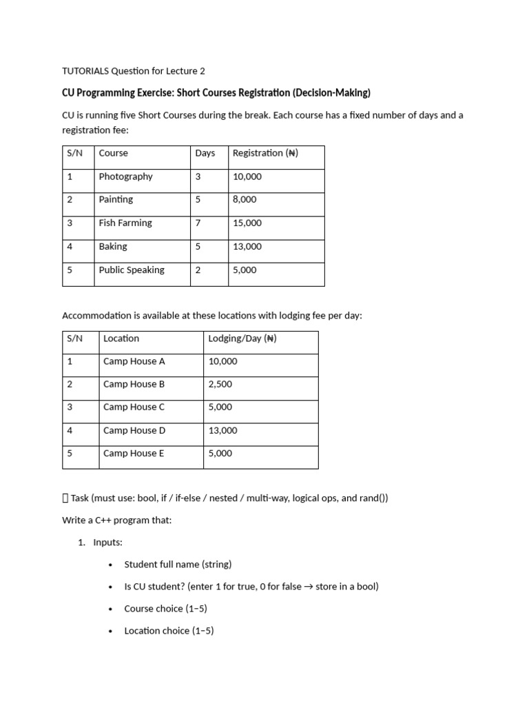 TUTORIALS Question for Lecture 2 | PDF | Computer Programming | Applied ...