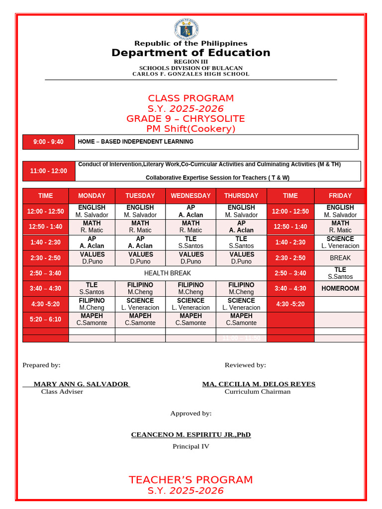 Sallvador Class Program 2025 2026 | PDF | Philippines | Southeast Asia