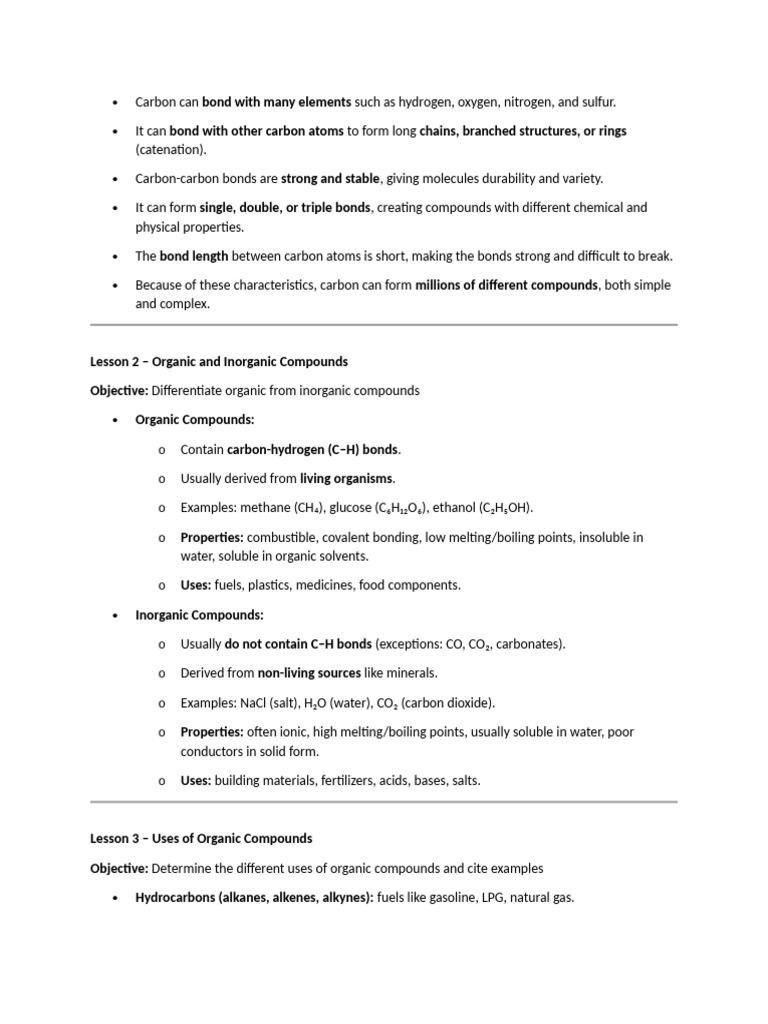 Carbon Explanation Science 9 - 6 | PDF | Organic Compounds | Chemical Bond