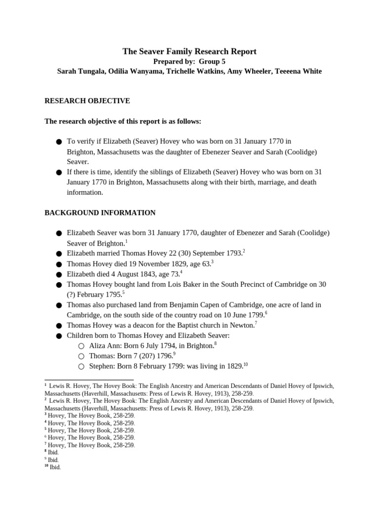 Seaver Family Research Report | PDF