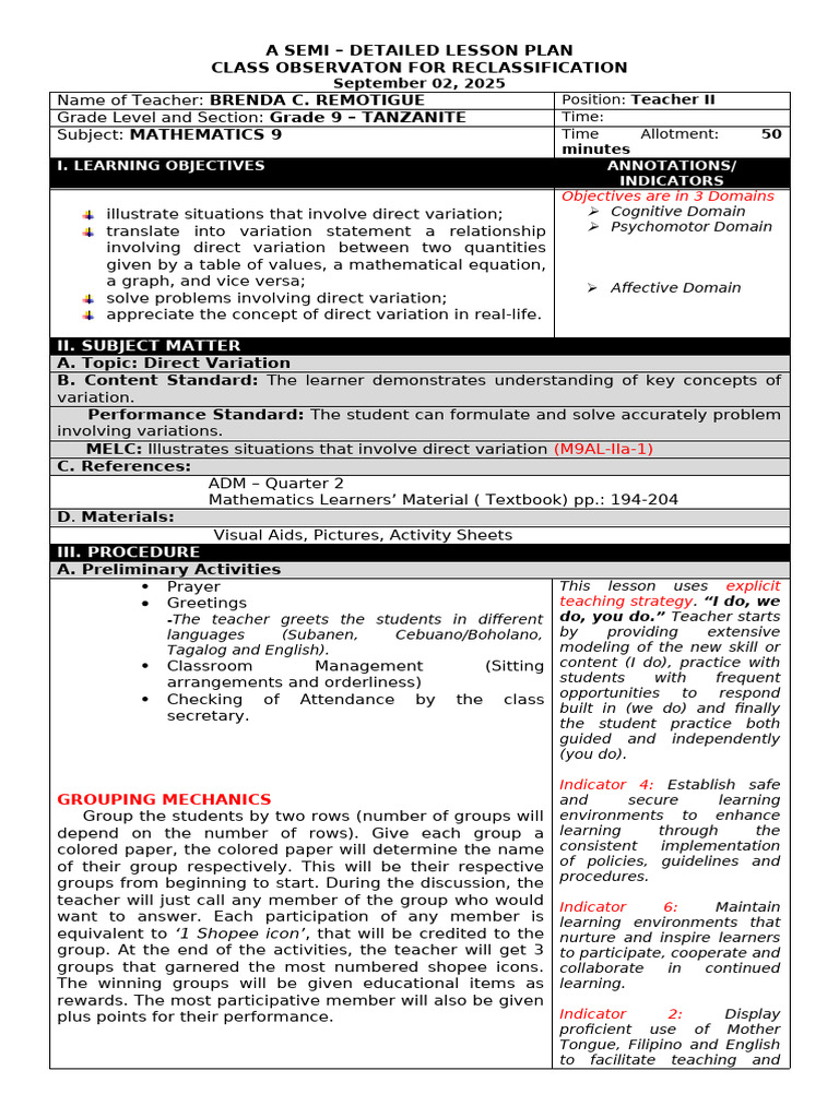 653617414 Direct Variation Grade 9 Math | PDF | Learning | Mathematics