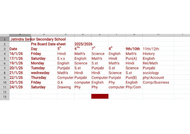 Date Sheet | PDF